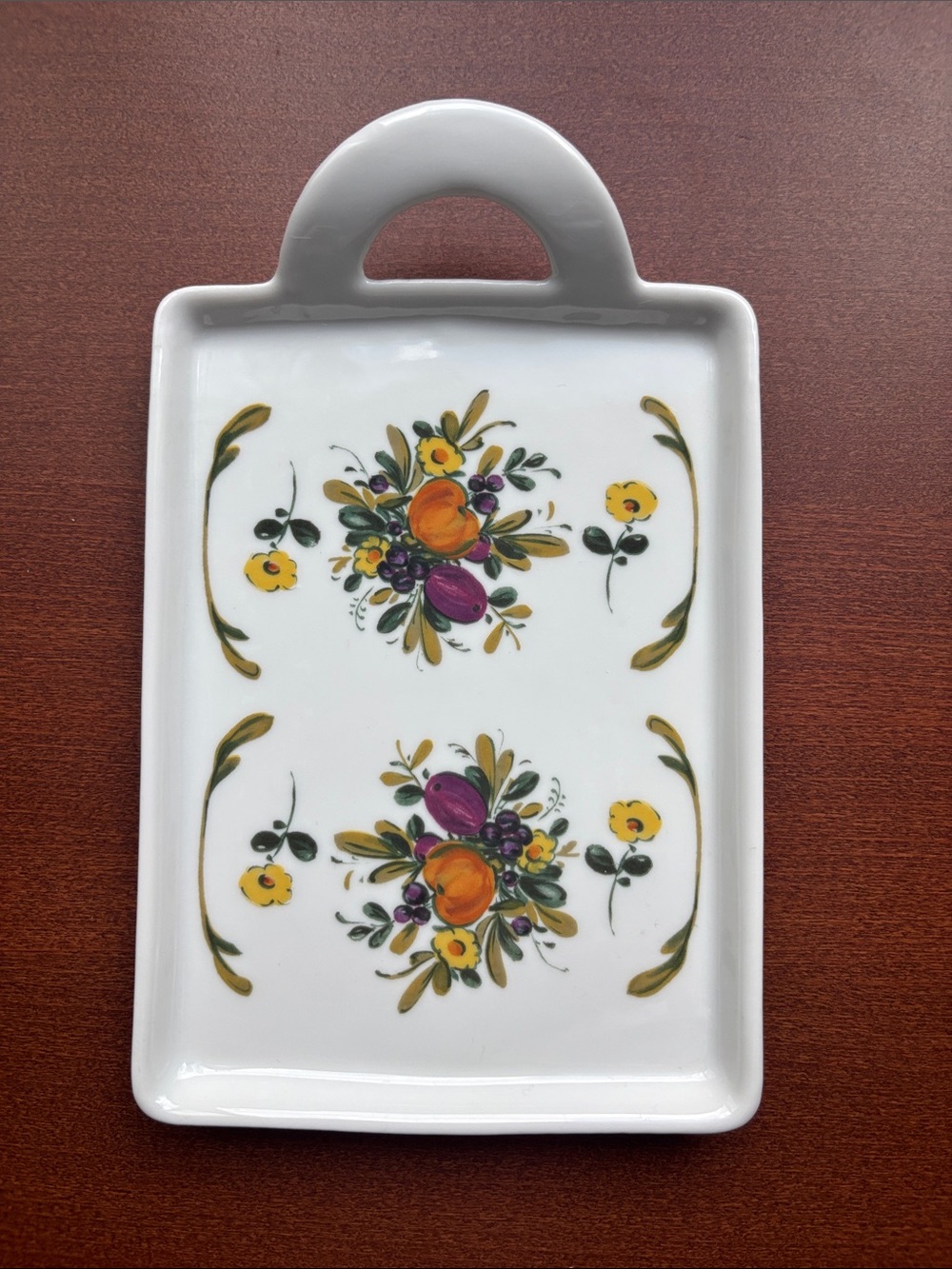 Decorative White Ceramic Butter Tray with Yellow Floral Motif - Germany